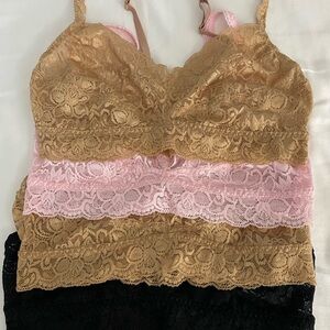Quince Lace Bandeau Trio - tan, Pink, Black set of 4